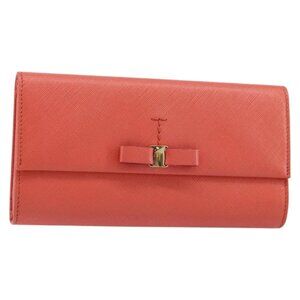 Salvatore Ferragamo Vala Long Wallet Leather Orange Gold Auth BA7289V
